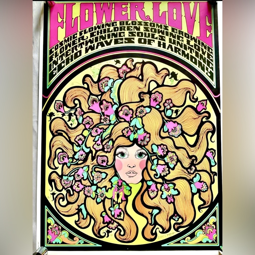 Vintage Original Rare 1967 “Flower Love” Poster By C. Keelan, Great Condition!